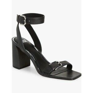 PAIGE Lydia Strappy Leather Ankle Wrap Block Heel Sandals Buckles Black Sz 8.5
